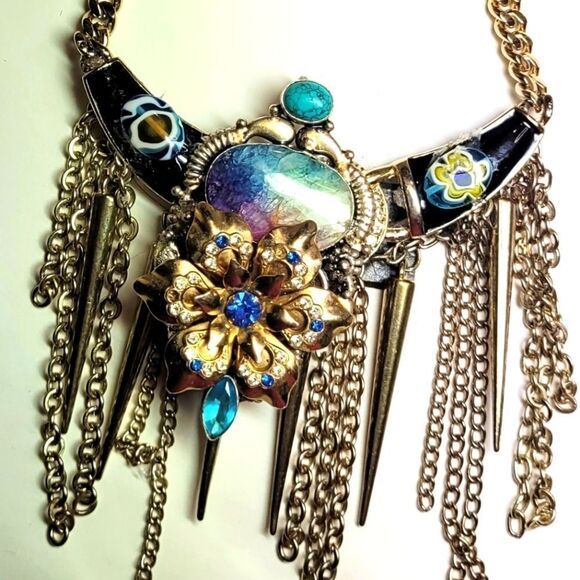Wendy Gell Necklace Dangling Chain,Spears, Blue Flower and Lovely Beads . - Picture 1 of 3
